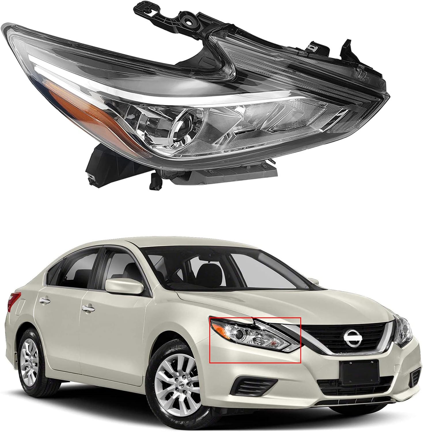 Halogen Headlight Chrome Housing Headlamp Right Passenger Side For 2016 2017 2018 Nissan Altima NI2503247
