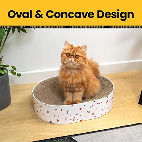 Cat Scratcher Cardboard,2 in 1 Oval Cat Scratch Pad Bowl Nest for Indoor Cats Grinding Claw,Round Cat Scratching Board Corrugated Lounge Cat Beds&Furniture Protector for Couch & Carpets & Sofas
