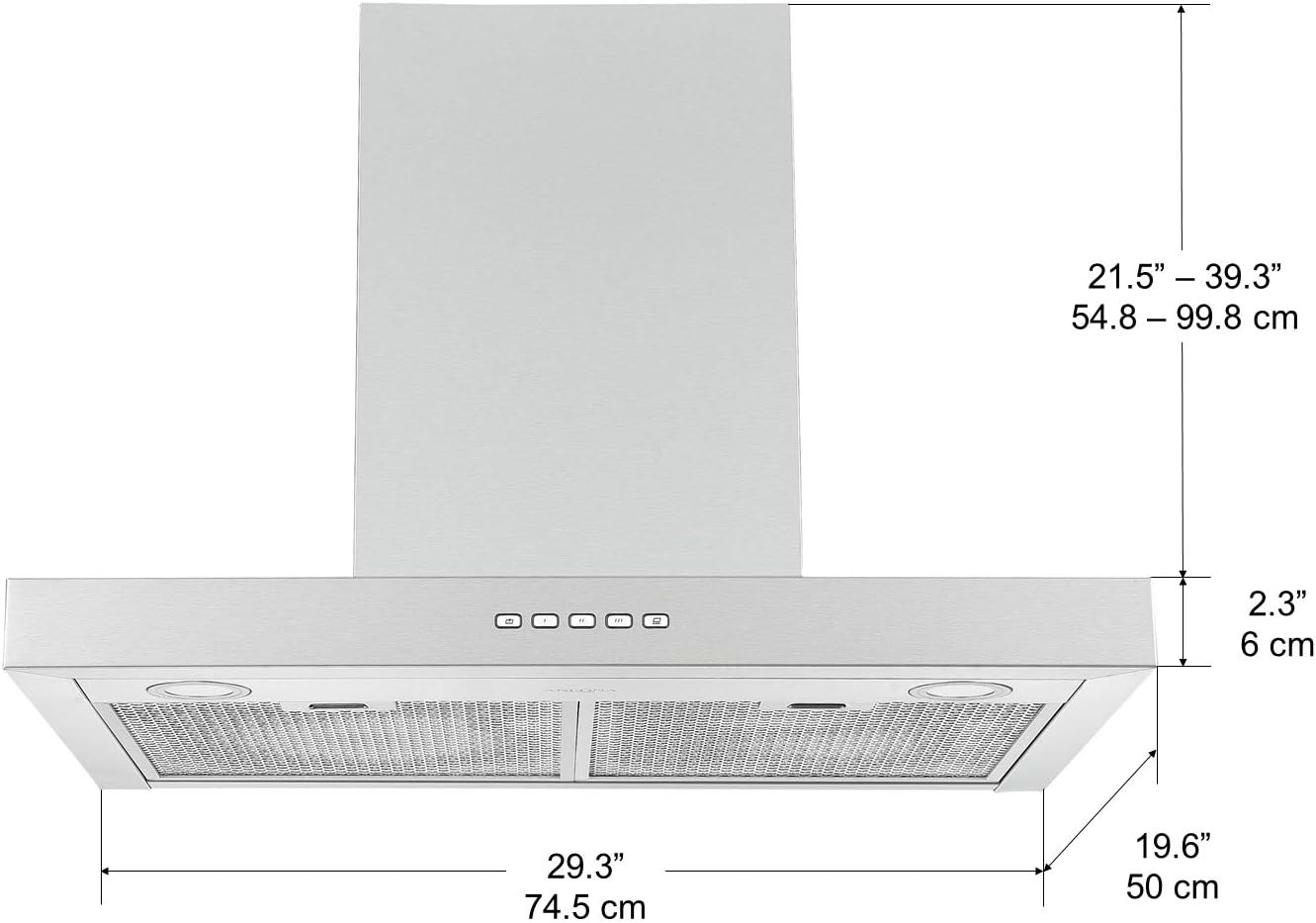 Ancona | 30” 600 CFM Wall-Mounted Convertible Rectangular Range Hood | LED Lights | Stainless Steel | AN-1123