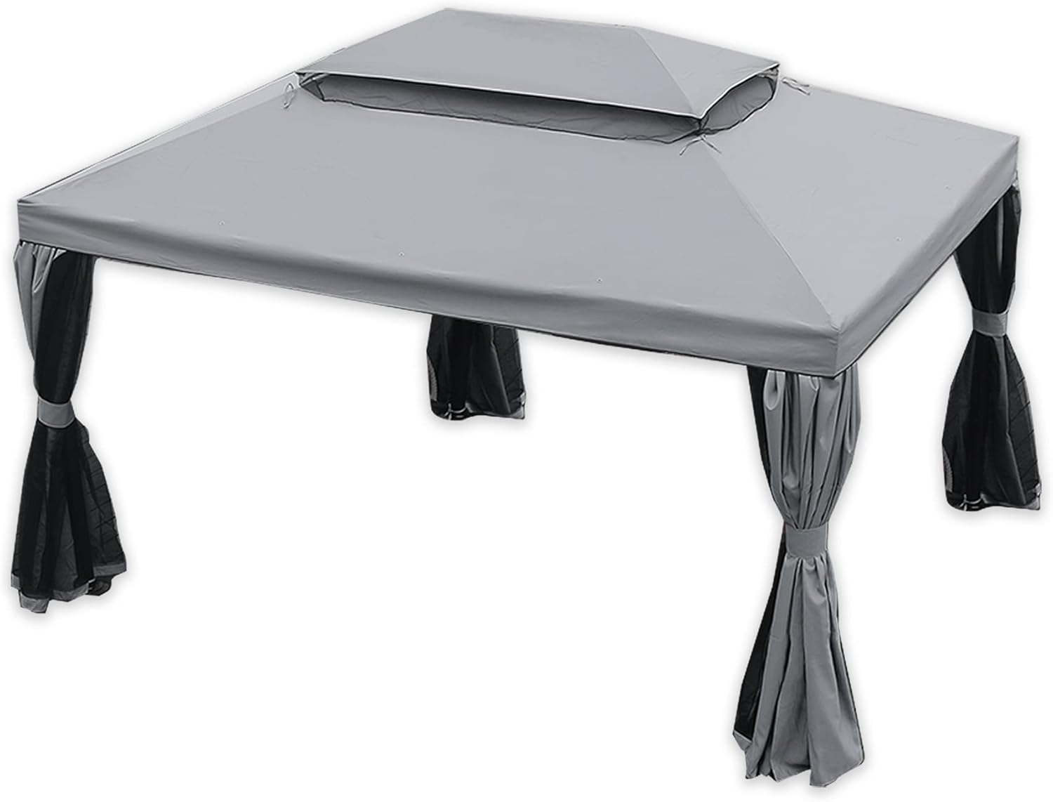 COZYVIDA10' x 13' Patio Gazebo, Aluminum Frame Double Roof Outdoor Gazebo Canopy Shelter with Netting & Curtains, for Garden, Lawn, Backyard and Deck, gray