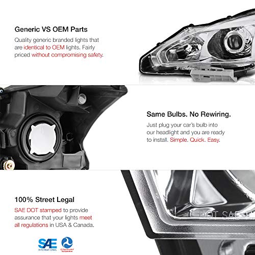 VIPMOTOZ Chrome Housing OE-Style Projector Headlight Headlamp Assembly For 2013-2015 Compatible with Nissan Altima Sedan Halogen Model, Driver & Passenger Side