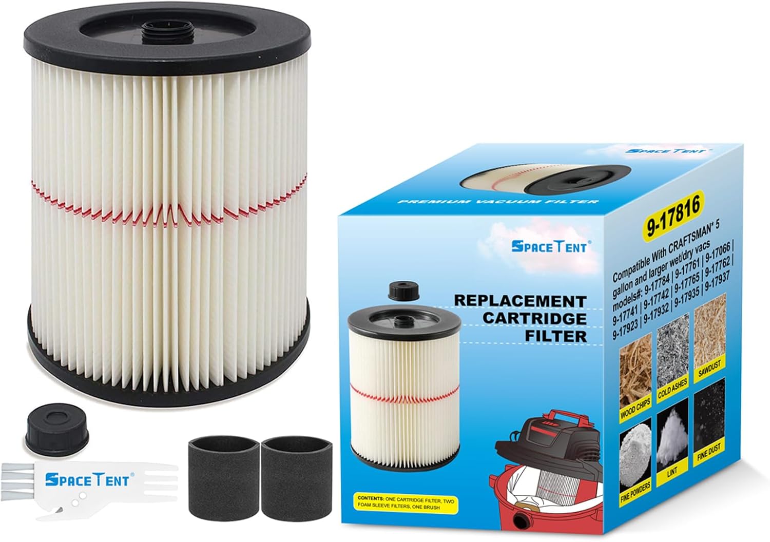 1 pack 9-17816 1-Layer Standard Pleated Paper Filter for most 5 Gallon and Larger CRAFTSMAN Wet/Dry Shop Vacuums