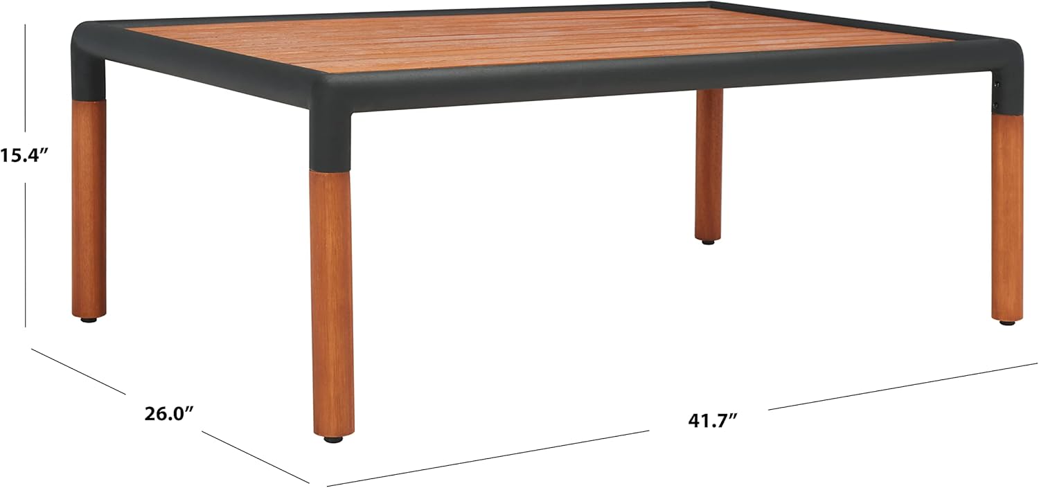 SAFAVIEH Outdoor Couture Collection Tommy Tropical Black Metal/Natural Solid Wood Rectangular Patio Coffee Table (CPT1029A)