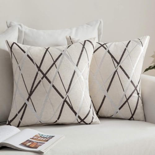 MIULEE Pack of 2 Decorative Throw Pillow Covers Woven Textured Chenille Cozy Modern Concise Soft Blue Square Cushion Shams for Bedroom Sofa Car 16 x 16 Inch