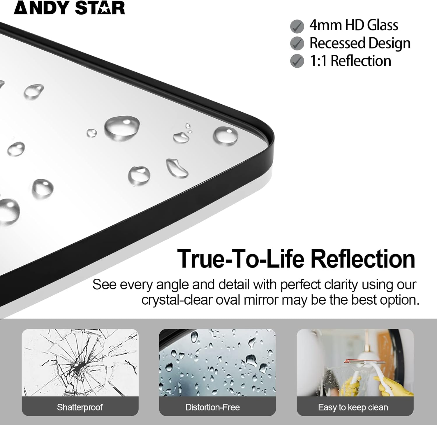 ANDY STAR Black Oval Mirrors for Bathroom, Large 24x36’’ Matte Black Metal Framed Oblong Wall Mirror, Modern Black Vanity Mirror in Stainless Steel Frame Wall Mount Horizontal or Vertical