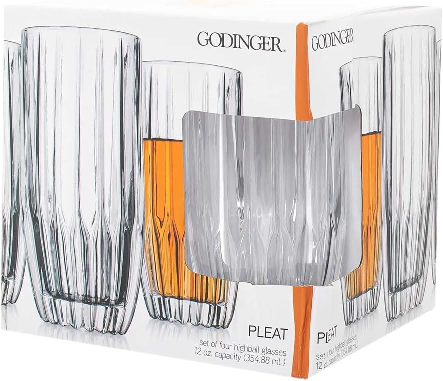 Godinger Highball Beverage Glass Cup Pleat Set of 4
