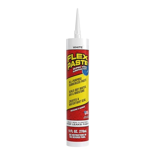 Flex Paste, 9 oz Cartridge, White, Waterproof Paintable Putty, Spackle Sealant, Fill Gaps Cracks Holes - Block Out Water and Air - UV Resistant - Walls, Drywall, EPDM, Concrete, Roof, RV Repairs
