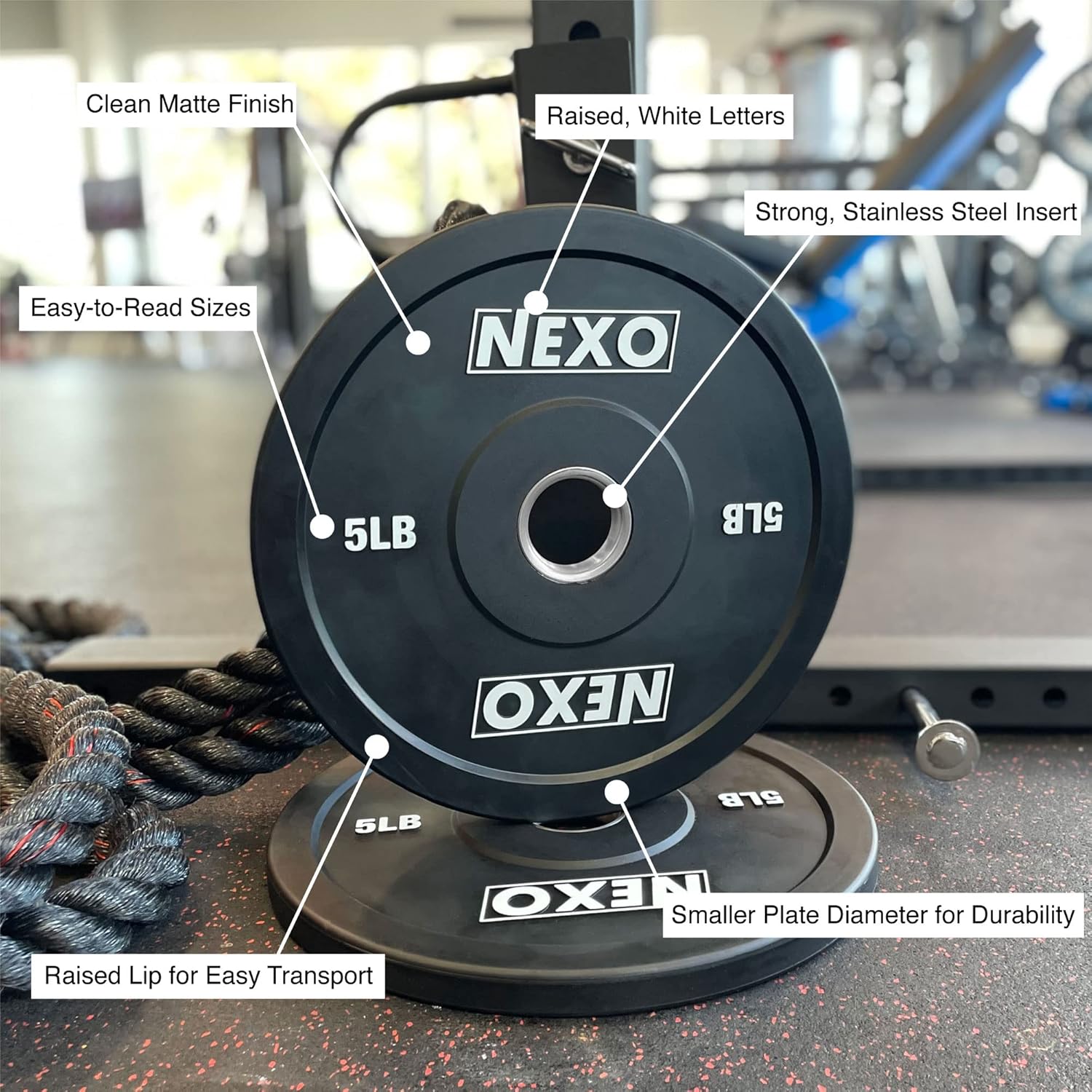 NEXO 5LB Rubber Bumper Plate Pair - Premium Matte Finish 2x 5LB Cross Training Weight Plates