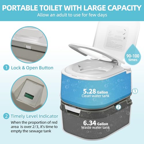 YITAMOTOR Portable Toilet Camping Porta Potty with Paper Collection 6.34 Gallon, Indoor Outdoor RV Toilet with Handle Pump, Leak-Proof OutdoorToilet for RV Travel, Boat, Trips, White