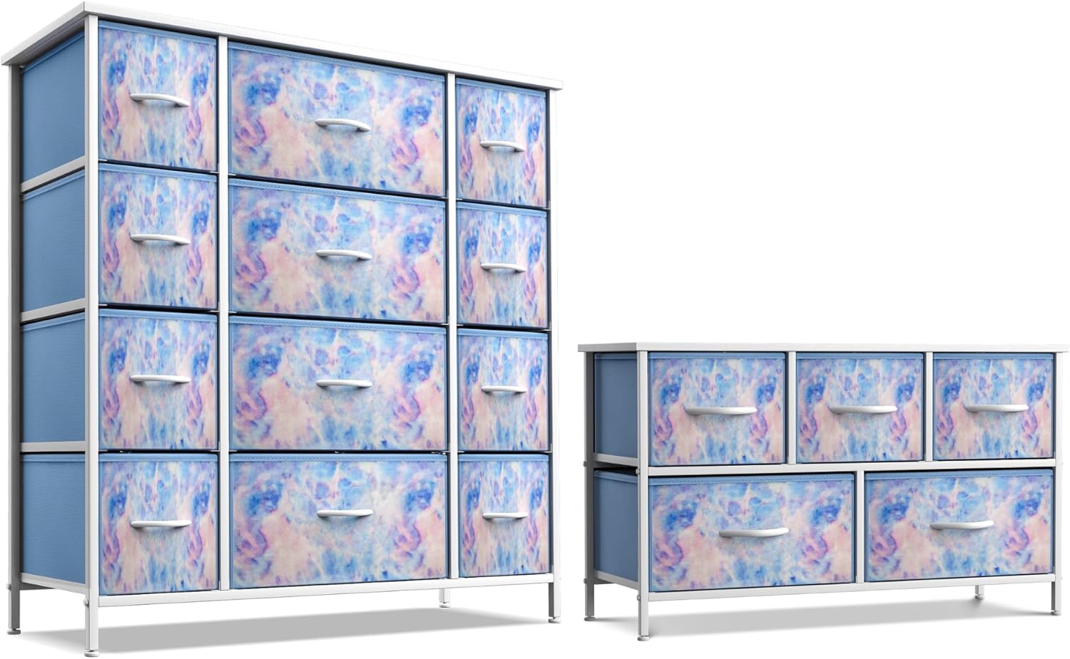 Sorbus Kids Dresser with 12 Drawers and 5 Drawer TV Stand Bundle - Matching Furniture Set - Storage Unit Organizer Chests for Clothing - Bedroom, Kids Rooms, Nursery, & Closet (Tie Dye)