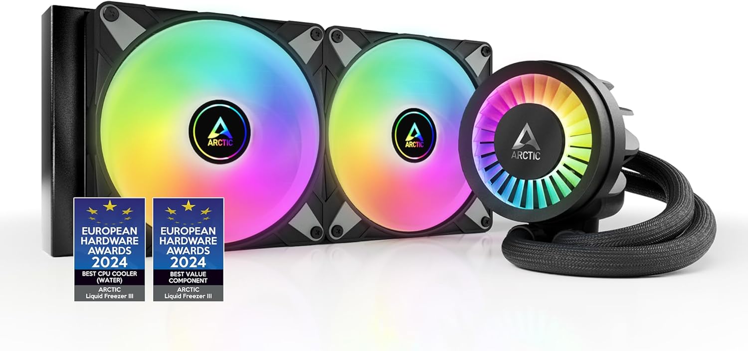 ARCTIC Liquid Freezer III 280 A-RGB - CPU AIO Water Cooler, Water Cooling PC, Intel & AMD, Efficient PWM-Controlled Pump, Fan: 200–1900 RPM, LGA1851 and LGA1700 Contact Frame - Black