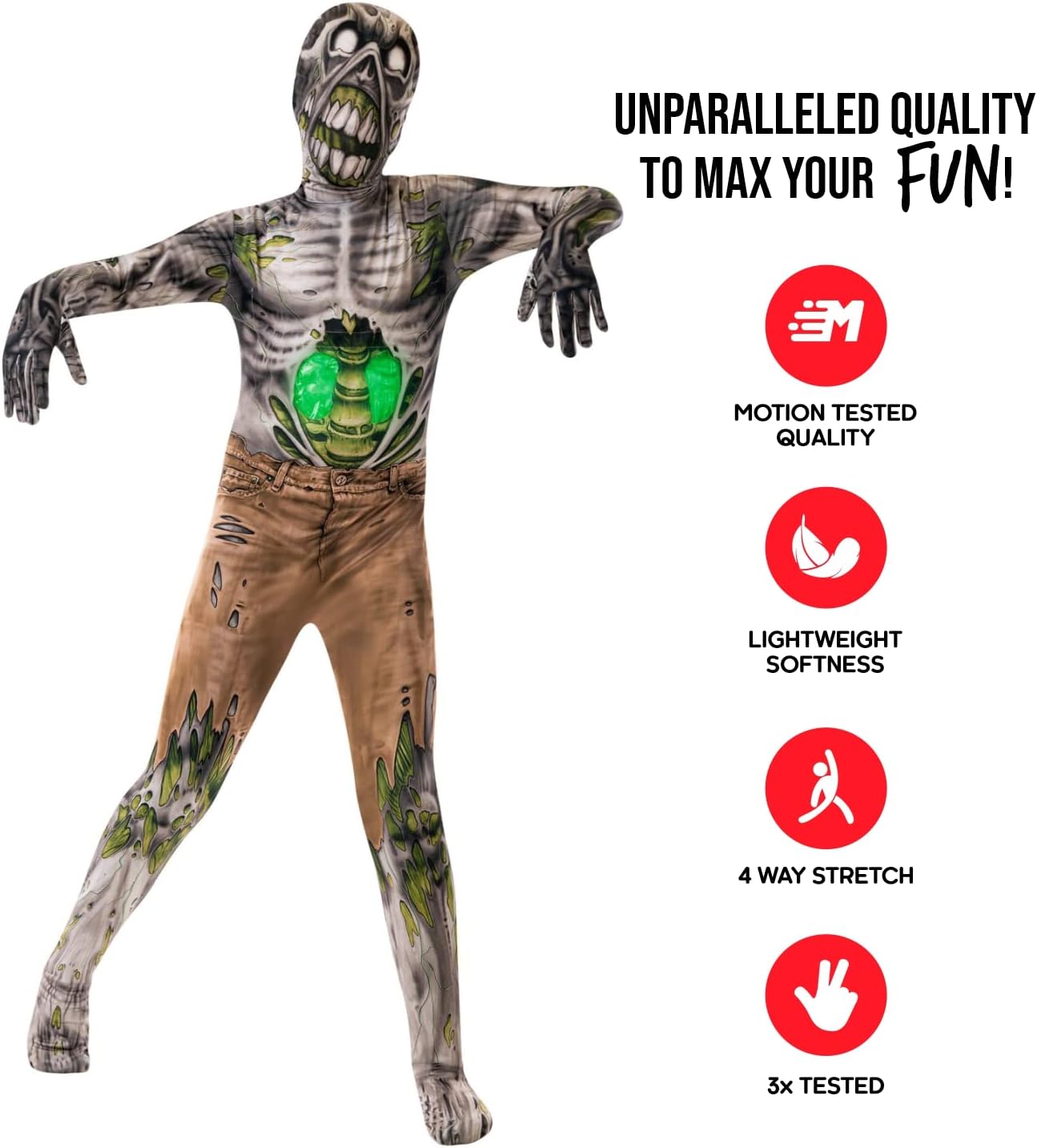 Morphsuits Zombie Costume For Kids Boys, Zombie Costume Boys, Kids Zombie Costume Boys, Zombie Halloween Costumes For Boys Large