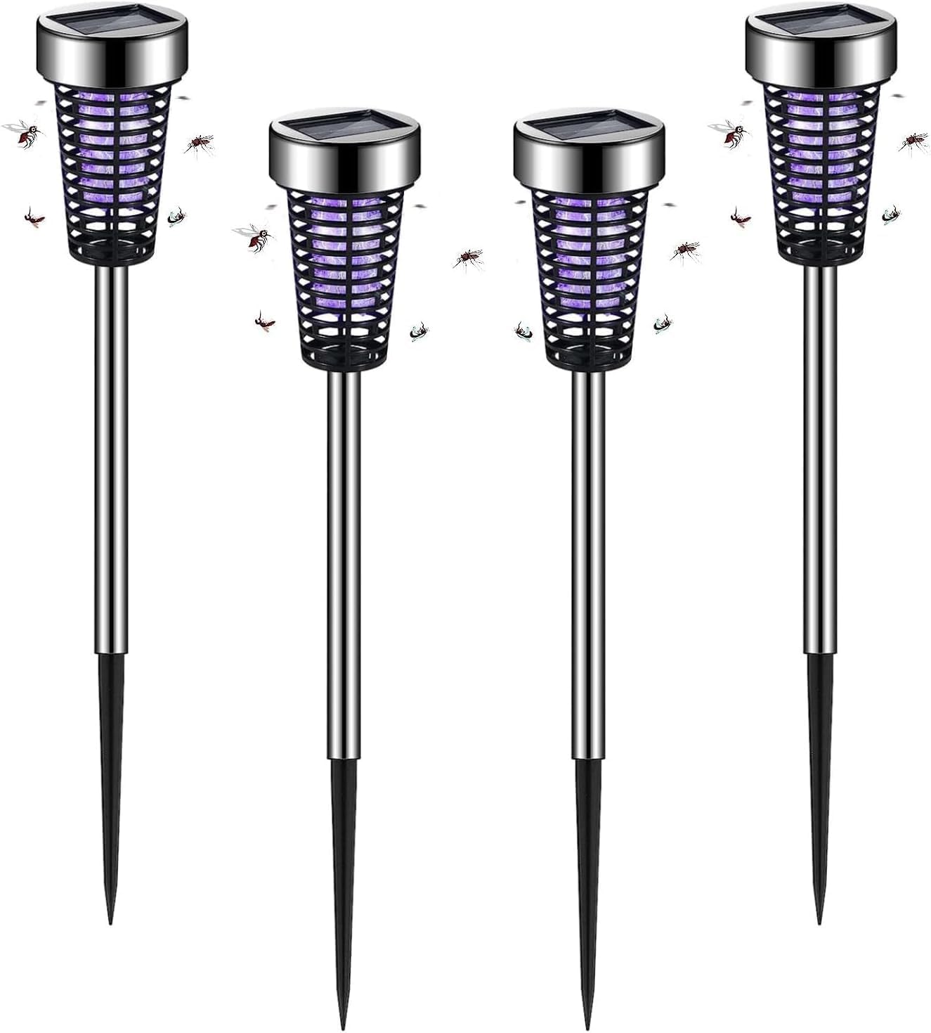 Bug Zapper Outdoor Cordless Solar Bug Light Professional Waterproof Mosquito Zapper for Patio Yard Garden Farm, Small Mosquito Killer Pest Control Repellent Outside for Bug Gnat Fly Insect, 4 PCS