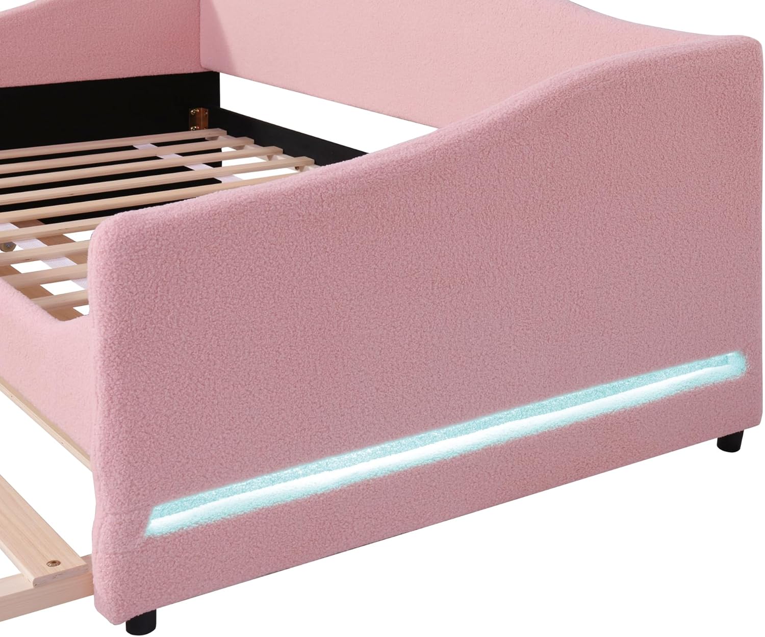 Bellemave Twin Daybed with Trundle, Twin Bed Frame with Light, Trundle Bed, Sofa Bed fram, No Box Spring Needed, Teddy Fleece Bed, Pink