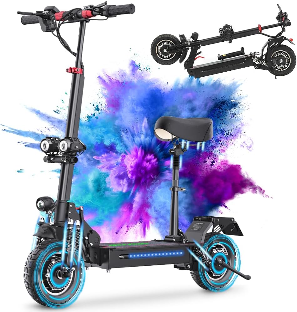 ES10 Peak 3000W Dual Motor Electric Scooter for Adults, 48V/20AH Battery Up to 45 Miles, Top 35 MPH, Folding E-Scooter with Seat, 10 Inch Off-Road Tire with 6X Suspension System & 360°Lighting & IPX5