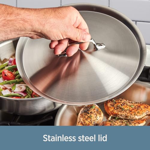 All-Clad D3 3-Ply Stainless Steel Fry Pan With Lid 10 Inch, Induction Compatible, Oven Broiler Safe 600F, Fast and Even Heat, Pots and Pans, Cooking Frying Pan, Skillet, Kitchen, Cookware, Silver