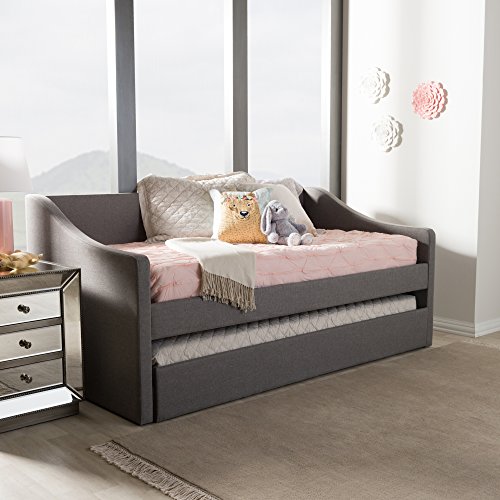Baxton Studio Cera Fabric Upholstered Daybed with Guest Trundle Bed, Twin, Beige