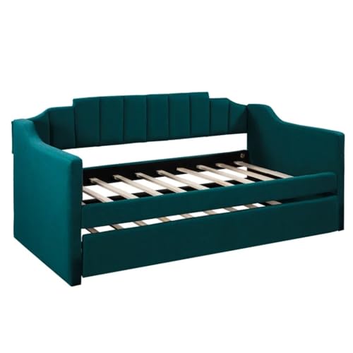 Green Upholstered Twin Daybed with Trundle,Easy to Assemble for Indoor Bedroom Furniture