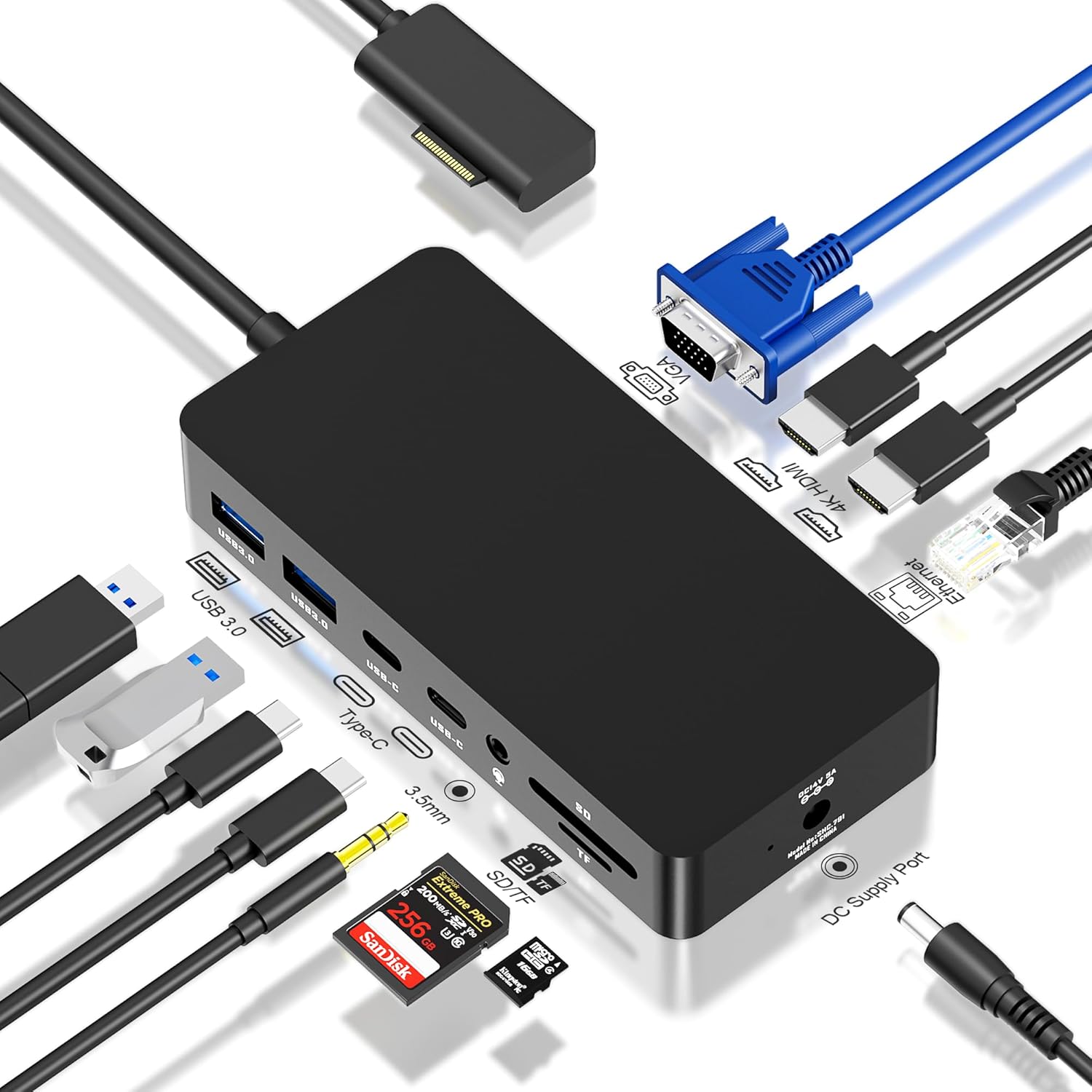New Microsoft Surface Dock Triple Display Dual 4K HDMI+VGA, 12-in-1 Surface Docking Station for Surface Pro 9/8/X/7/6/5/4/3, Surface Laptop 5/4/3/2/1, Surface Book 3/2/1, Surface Laptop Go 3/2/1