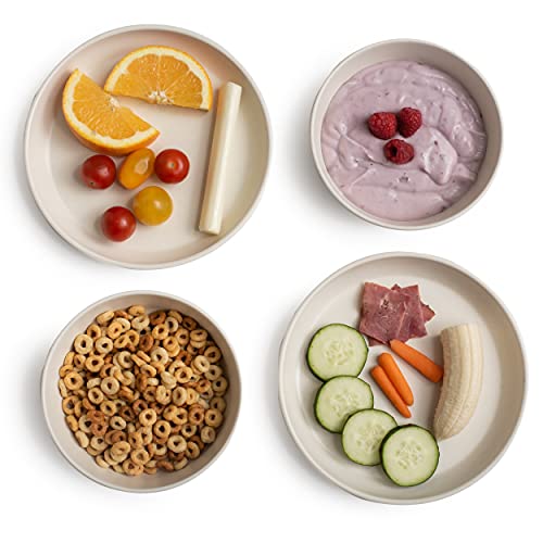 Grow Forward Bamboo Kids Plates and Bowls Set - 4 Bamboo Plates for Kids and 4 Bamboo Bowls for Kids - BPA Free & Dishwasher Safe - Eco Friendly and Reusable Childrens Dishes - Arctic