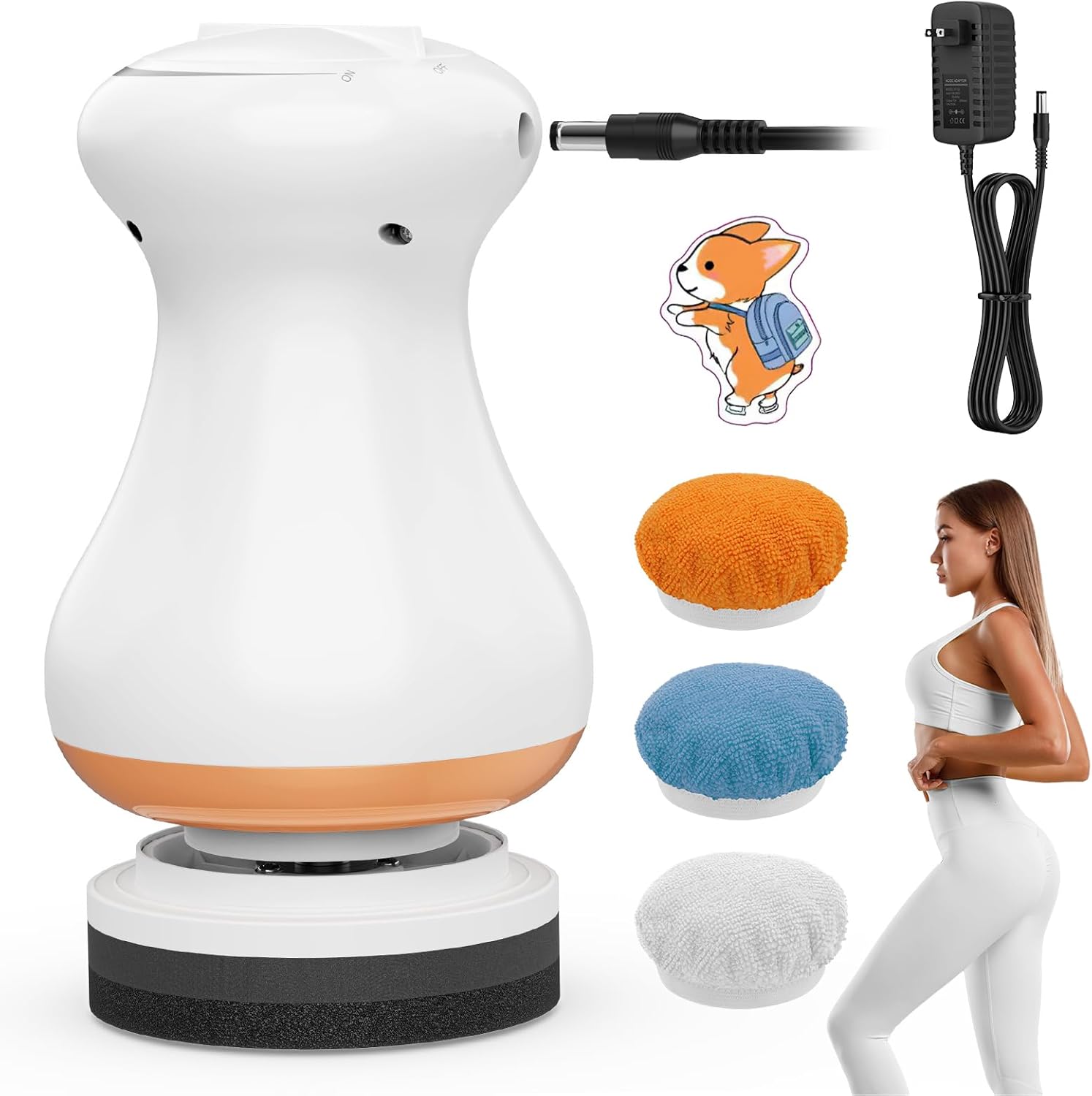 Cellulite Massager V5.5 with 1 Massage Heads and 3 Skin Friendly Washable Pads, Hand-held Beauty Sculpt Massager for Waist—Light Grey