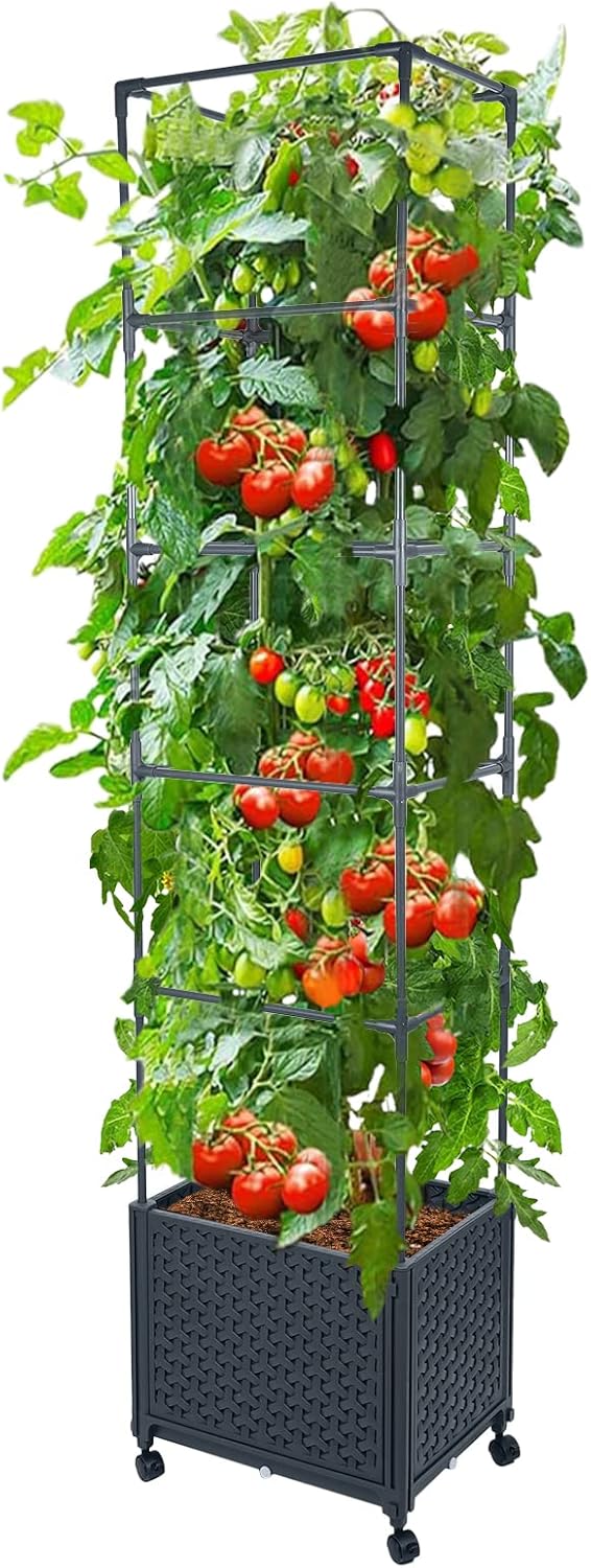 GREEN MOUNT Raised Garden Bed Planter Box with Trellis for Climbing Vegetables Plants, 67.6