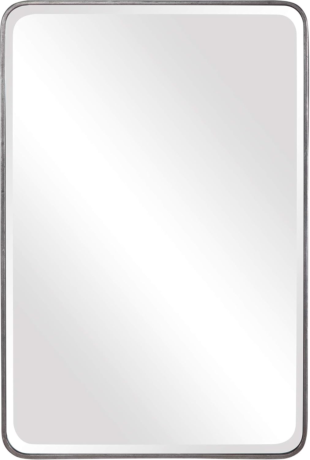 MY SWANKY HOME Luxe Minimalist Silver Gray Wall Mirror Vanity Rounded Corners Classic 36 in