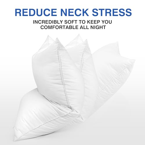 Goose Feather Bed Pillow King Size Set of 2 - Hotel Down Pillows for Sleeping, Soft 600 Thread Count Cotton Cover, Fluffy Support Surround Fill Polyester for Back, Stomach, Side Sleepers