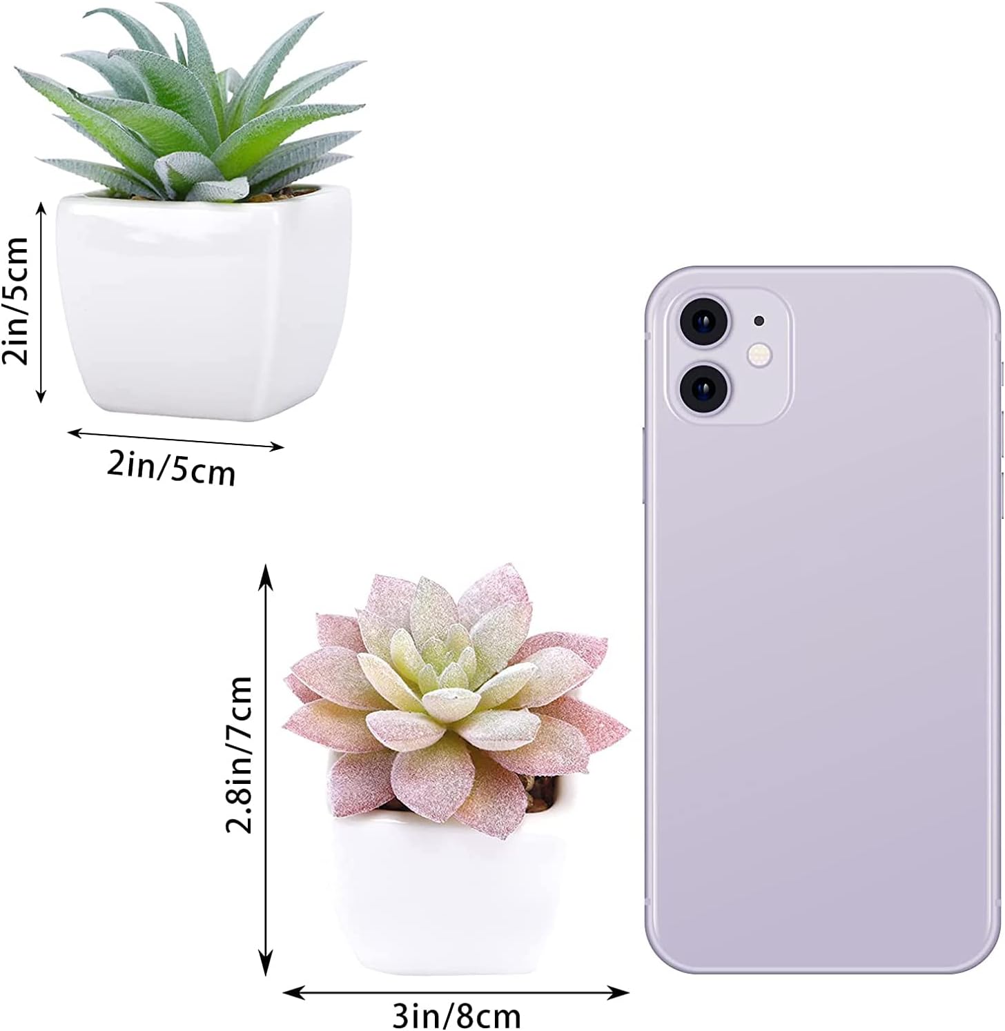 FUNARTY 5pcs Artificial Succulent Plants in White Ceramic Pots, Fake Small Fake Plants, Faux Mini Succulents Plants Indoor for Desk Living Room Bedroom Windowsills Office Home Decoration