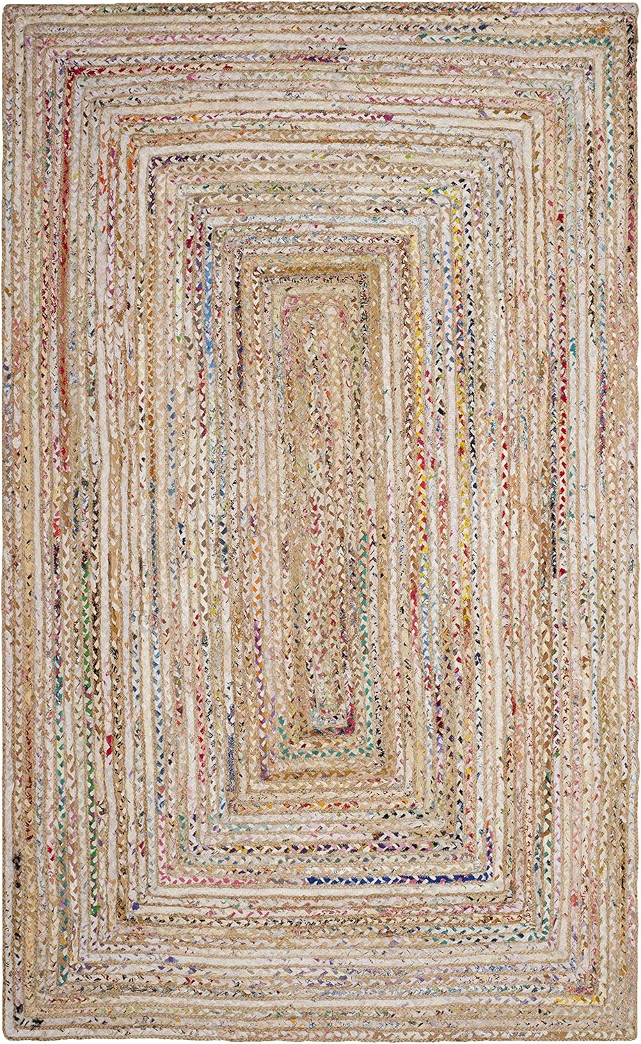 SAFAVIEH Cape Cod Collection Area Rug - 6' x 9', Beige & Multi, Handmade Boho Braided Jute & Cotton, Ideal for High Traffic Areas in Living Room, Bedroom (CAP202B)