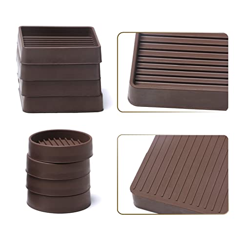 Furniture Caster Cups 4 Pack 2.5x2.5 Square and 4 Pack 2x2 Round Rubber Furniture Coasters with Anti-Sliding Floor Grip, Grey
