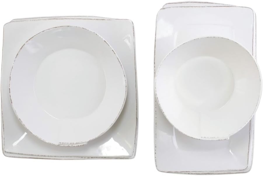 Vietri Melamine Lastra White 4-Piece Serveware Set, Unbreakable Dinnerware, Serving Bowls & Platters