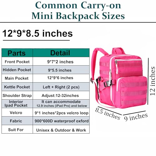 9L Mini Tactical Backpack Small Gym Bag Military Men Women Survival EDC Molle Rucksack(Fuchsia)