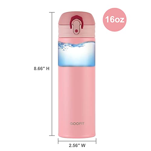 GOOFIT Water Bottle Double Wall Vacuum Insulated Thermos Beverage Coffee Bottle Stainless Steel Travel Mug Thermos Flask BPA Free Keeps Cold 24H Hot 24H 16 Oz Black