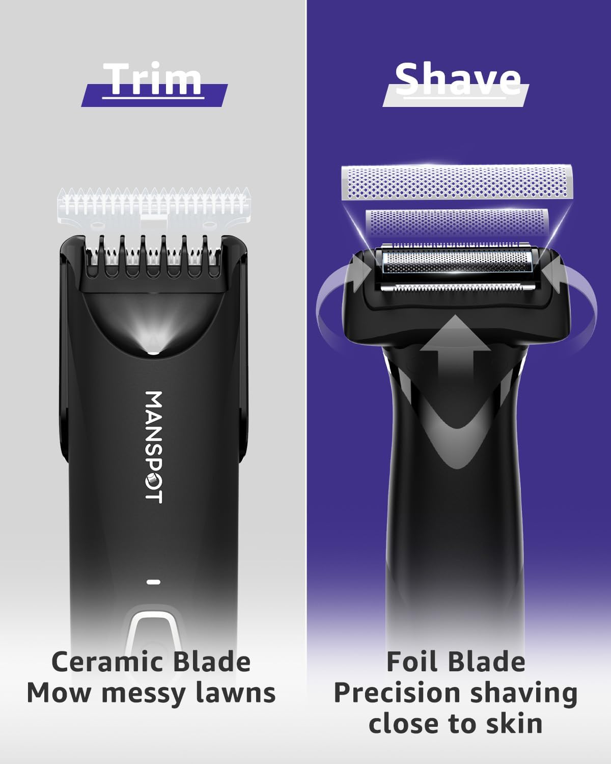 MANSPOT Manscape Body Trimmer for Men, Dual Head Foil Blades Ball Trimmer/Shaver, Pubic Groin Hair Trimmer Waterproof Foil Shaver Mens Grooming Trimmer 90 Minutes Shaving After Fully Charged