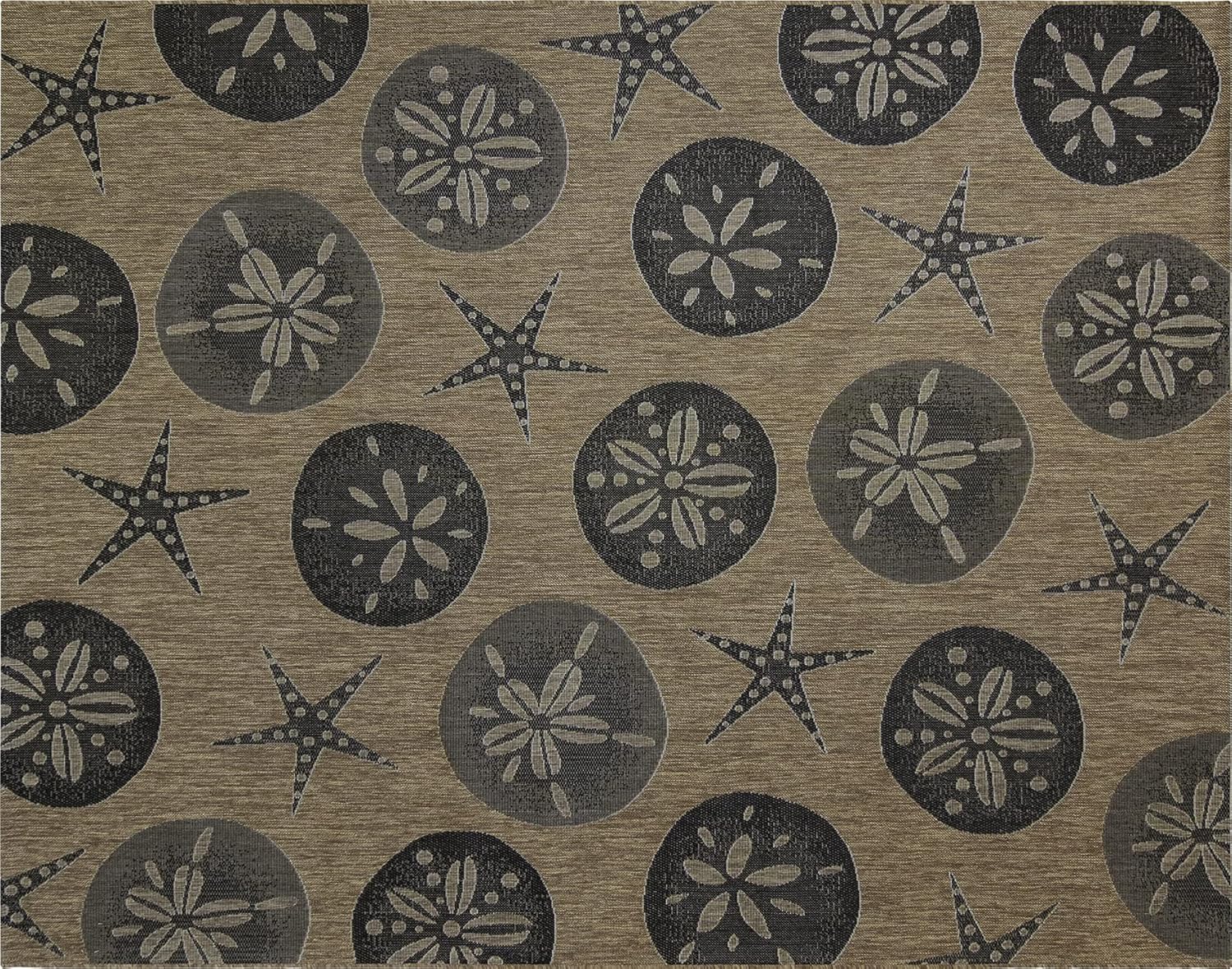 Gertmenian Indoor Outdoor Classic Flatweave Area Rug, Stain & UV Resistant Carpet, Deck, Patio, Poolside & Mudroom, 5x7 Ft Standard, Sand Dollar Starfish, Nut Brown Black, 21966