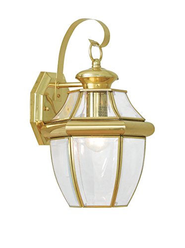 Livex Lighting 2151-91 Monterey 1 Light Outdoor Brushed Nickel Finish Solid Brass Wall Lantern with Clear Beveled Glass 13