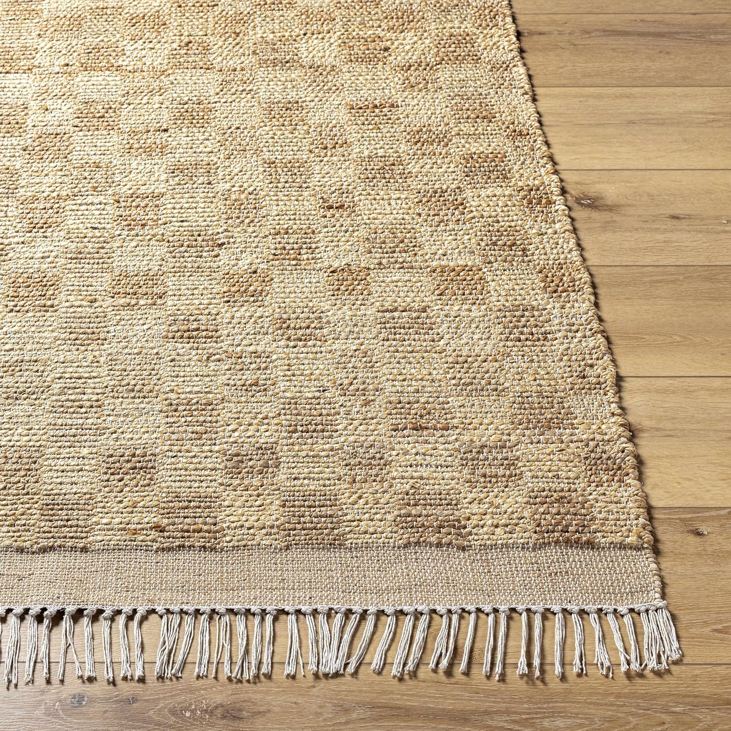 Hauteloom Ionut Sea Grass Jute Rug - Natural Fiber Area Rug - Natural Farmhouse Checkered Carpet - Rattan Wicker - Brown, Beige, Cream - 5' x 7'6