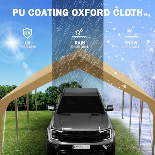 Carport 12'x20' Heavy Duty Car Canopy UV Resistant Waterproof Portable Garage for Car, Storage Shed, Party, Khaki