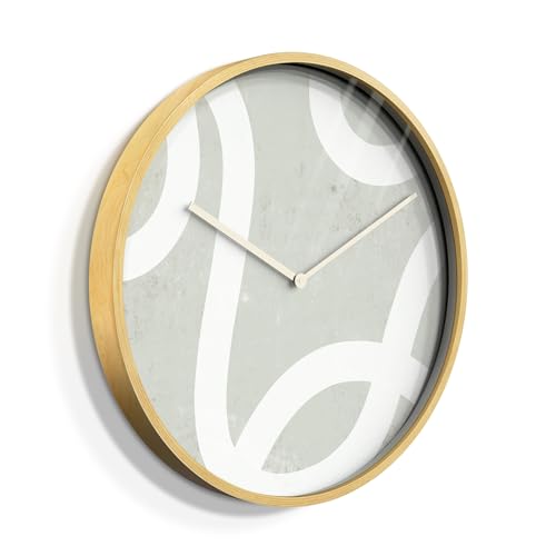 SIGNLEADER 24 Inches Round Wooden Wall Clock Silent Battery Operated, Home Decorative Large Wall Clock, Mid-Century Polygons Clock Wall Art Decor for Living Room Kitchen Bedroom Office Classroom