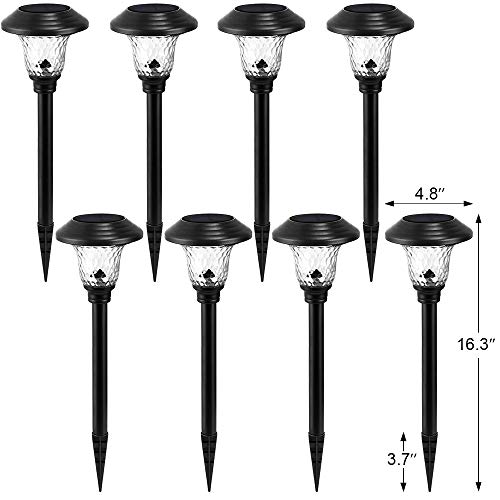 Beau Jardin 8 Pack Solar Pathway Lights Color Changing + Bright White Outdoor Garden Stake Glass LED Stainless Steel IP65 Waterproof Landscape Path Lighting for Yard Walkway Driveway Outside Black
