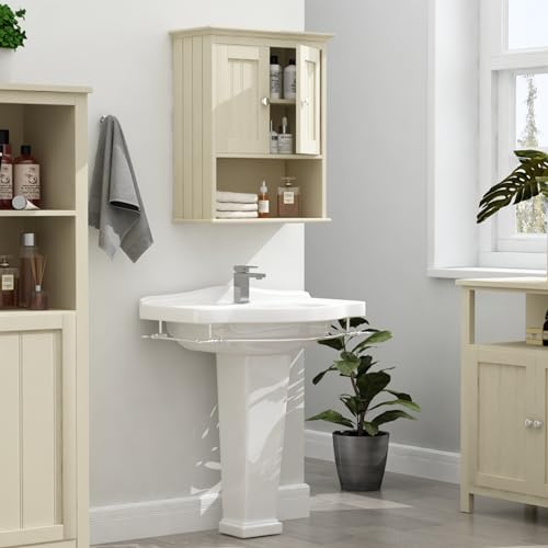 Treocho Wood Wall Cabinet Bathroom Medicine Cabinet Storage with Doors and Adjustable Shelf Wall Mount for Bathroom, Livingroom, Kitchen, Cupboard, Black