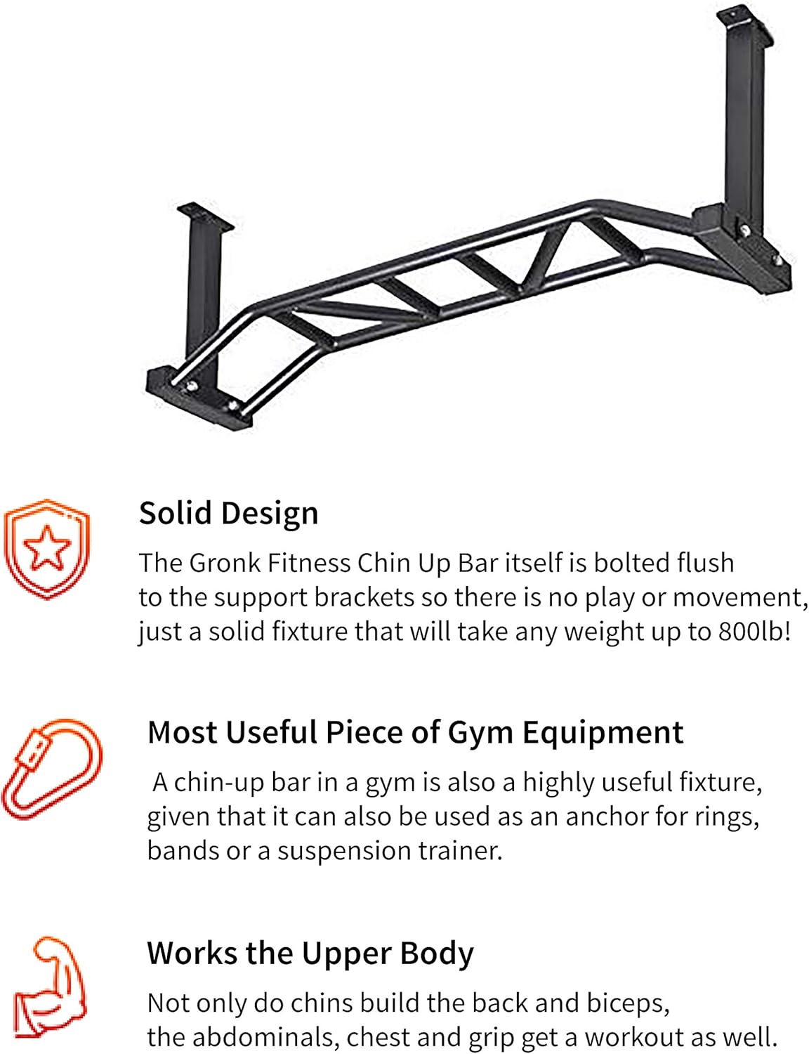 Gronk Fitness - Ceiling Mounted Multi-Grip Chin Up Bar - Pull-Up Bar For Home - Mounted Pull Up Bar - Perfect For Bodybuilding & Powerlifting Workouts - Easy To Install