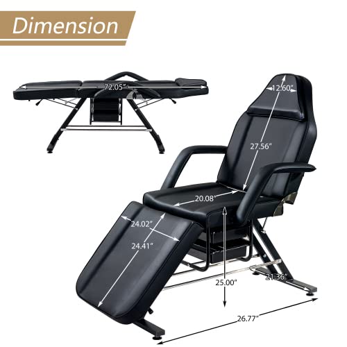 Electric Salon Tattoo Chair with 2 Trays,Adjustable Height Esthetician Bed with Hydraulic Stool, Multi-Purpose 3-Section Facial Bed Table, 73-inch Massage Equipment w/Removable Headrest (Black)