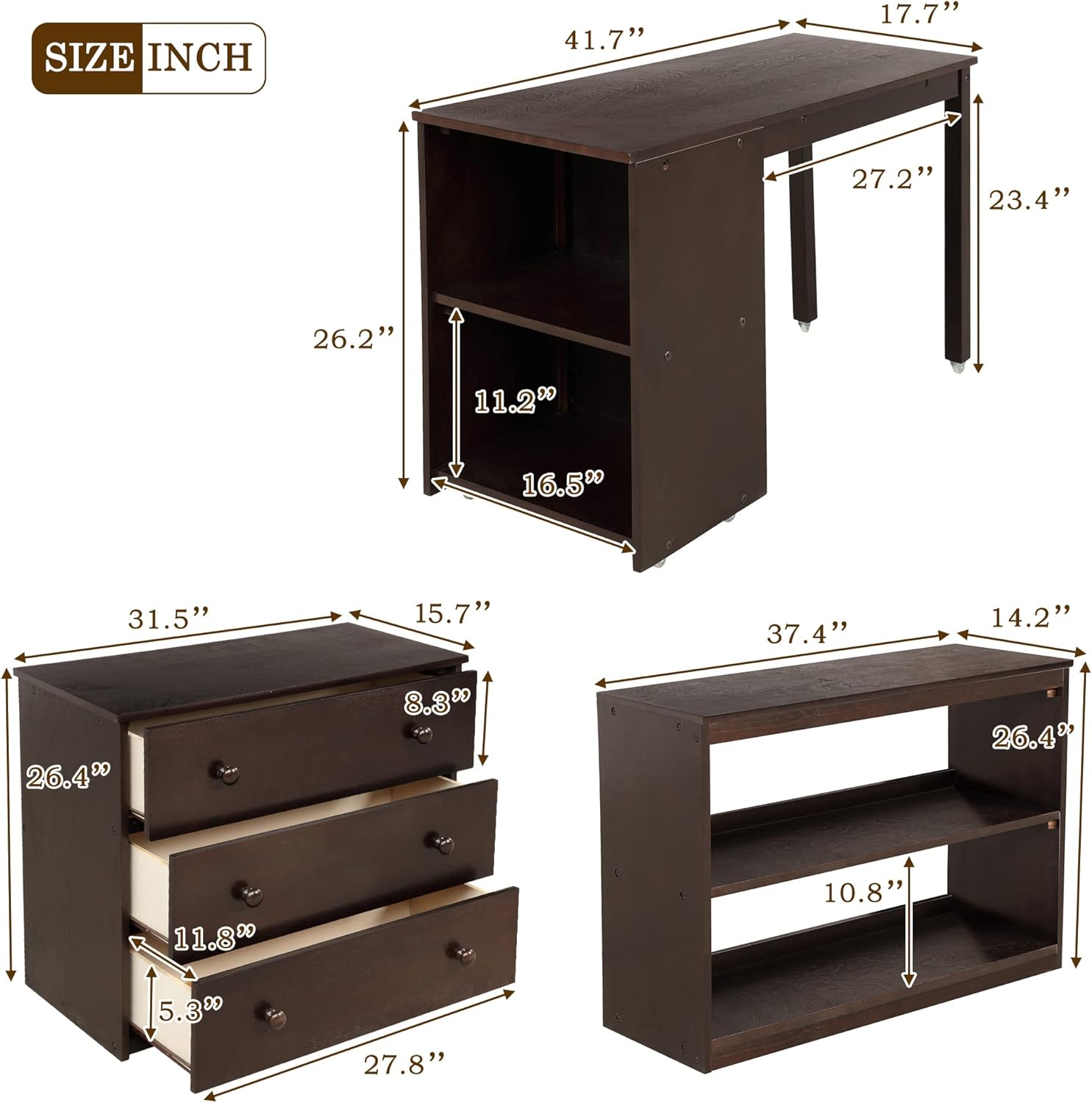 Twin Size Wooden Loft Bed Frame with Cabinet, Rolling Portable Desk, and Storage Shelves - Versatile Solution for Kids and Teens