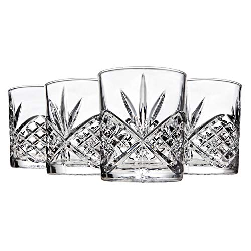Godinger Whiskey Glasses, Old Fashioned Whiskey Glass for Cocktails, Scotch, Water Beverages - Dublin Crystal, Set of 4