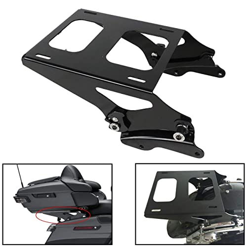 Two Up Mounting Bracket Luggage Rack with 4 Point Docking Hardware Kit Compatible with for Touring Road King Street Glide Road Glide Electra Glide Tour Pack Pak 2014-2023 Black