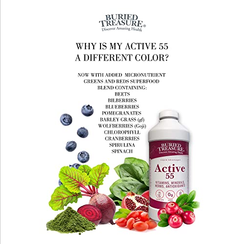 Buried Treasure Active 55 Plus - 32 serv, Liquid Multivitamin for Seniors, Vegan, Sugar-Free, Natural Immune Support, Vitamins & Super-Foods Blend