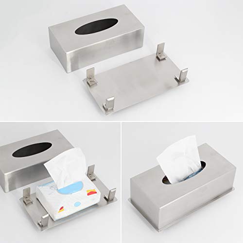Rectangular Tissue Box Cover - Stylish Stainless Steel Paper Facial Cover, Modern Metal Tissue Box Holder for Bedroom/Bathroom/Vanity/Countertop/Office, Brushed Finish