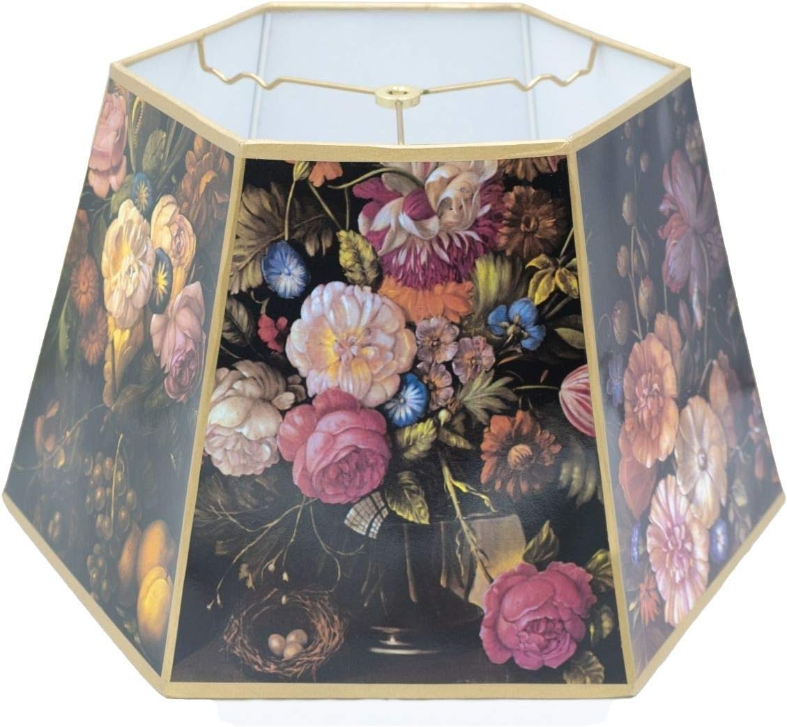 Black Floral 18 Inch Hex Floor Lamp Shade Replacement (12 X 18 X 10.75)